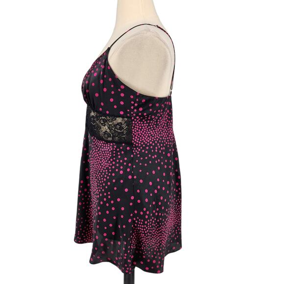 Frederick’s of Hollywood Pink Black Polka Dot Slip Dress Nightie 1X Babydoll Y2K - Picture 4 of 6